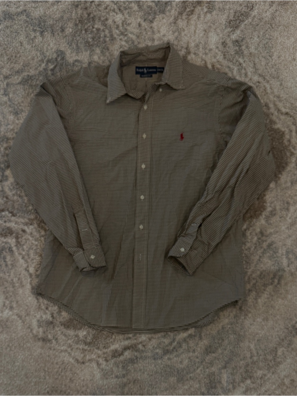 Ralph Lauren Olive Micro-Check Button-Down Shirt with Red Pony